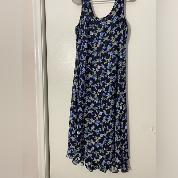 Vintage 90s Navy Floral Maxi Dress Size Medium - Picture 2 of 7